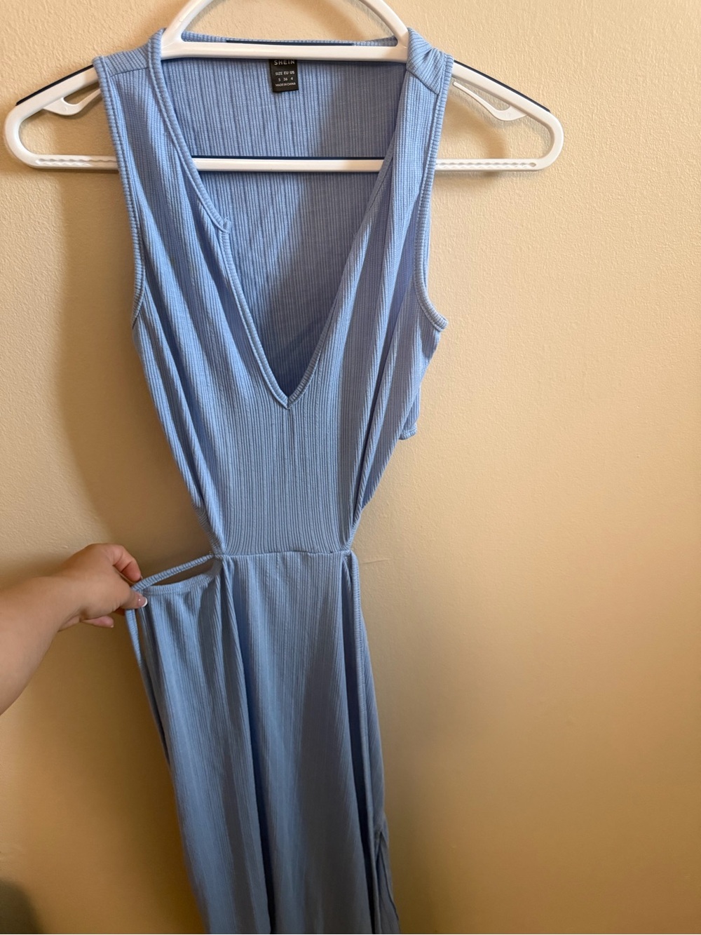 Light Blue Ribbed V-Neck Maxi Dress